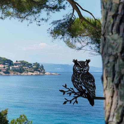 WADORN Owl on Branch Metal Yard Art Decor, Owl Bird Stainless Steel Outdoor Tree Silhouette Stake for Tree Yard Garden Patio Animal Outdoor Decor Gift for Housewarming Home Art Decor