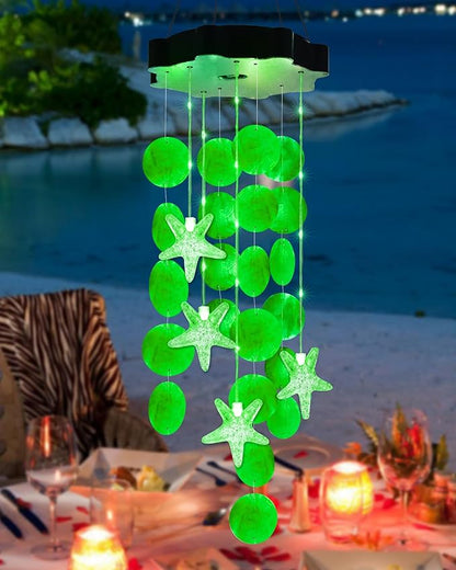 Toodour Solar Wind Chimes for Outside, Shells Light Gifts for Mom Grandma Women Wife Girls, Solar Wind Chimes Outside Decorative Mobile Light for Holiday Garden Porch Yard Outdoor Decor (Green)