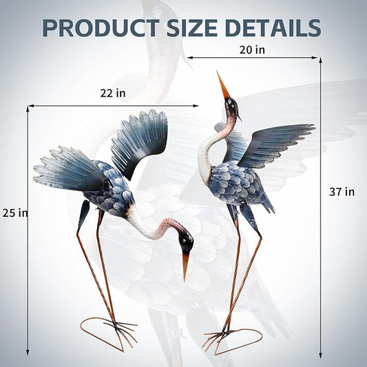 WONDER GARDEN Blue Heron Statue-Garden Statues for Outside - 2 Pack Crane Sculptures Statue, Metal Birds Yard Art for Pond, Patio, Outdoor, Porch Decor