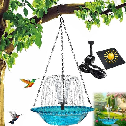 Solar Powered Hanging Bird Bath Fountain, Hanging Bird Bath Fountains Solar Power, Solar Cascade Hanging Birdbath, Tiered Cascade Solar Water Fountains (B Style Blue)