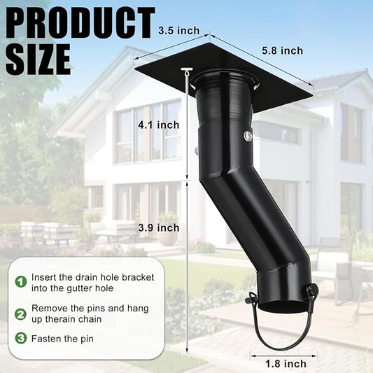 2 Pack Rain Chain Gutter Adapter Kit Installation 7inch Rain Chains for Gutters Chain Downspout Curved Spout Iron for Gutter Downspout Outlet(Black)
