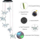 Solar Wind Chimes, Dog Wind Chimes Gifts for Mom Grandma Women Wife Girls, IP65 Waterproof Hanging Memorial Windchimes with 7 Color Changing LED Lights for Outside Garden Yard Decorations