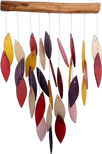 Blue Handworks Fiesta Waterfall Glass and Driftwood Chime, Sandblasted Glass and Found Wood Handcrafted Wind Chime