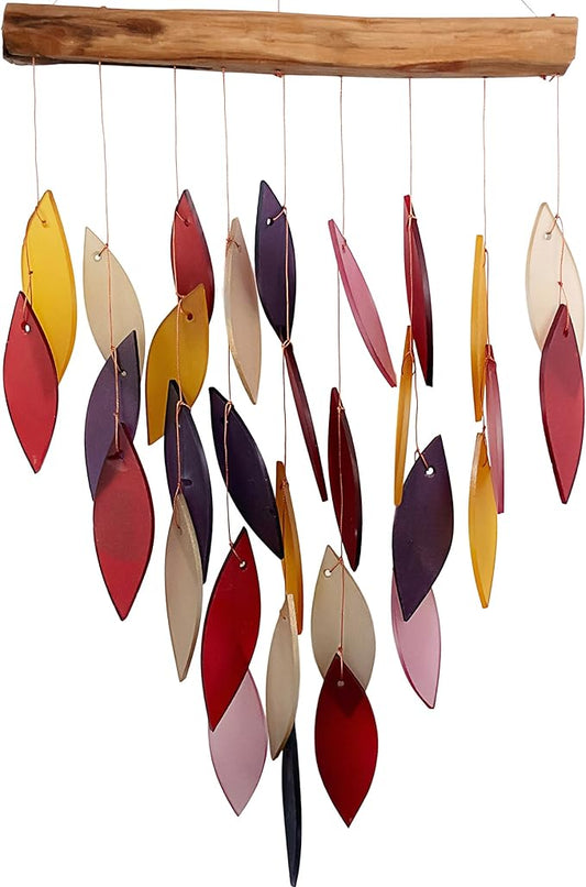 Blue Handworks Fiesta Waterfall Glass and Driftwood Chime, Sandblasted Glass and Found Wood Handcrafted Wind Chime