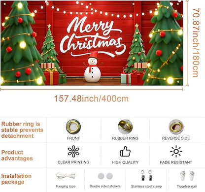 IVN Christmas Garage Door Cover Decoration 13x6ft Snowman Cartoon Trees String Lights Design Merry Christmas Winter Garage Door Banner Home Door Front Yard Decor for Xmas Eve Holiday Outdoor