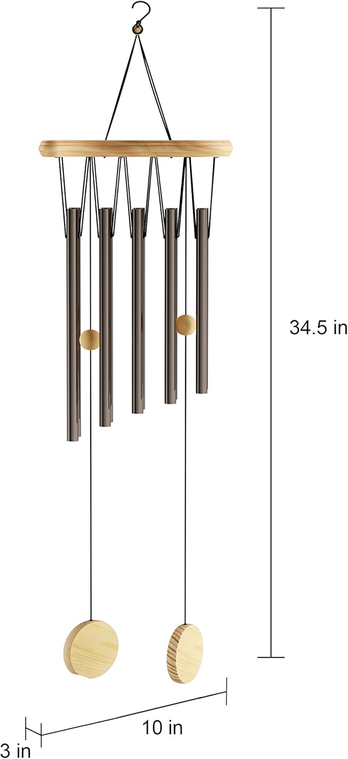 Pure Garden Metal and Wood Wind Chimes - 34.5-Inch Tuned Metal Chimes - Soothing Tones for Garden, Patio, Porch, or Outdoor Decor (Bronze Finish)