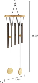 Pure Garden Metal and Wood Wind Chimes - 34.5-Inch Tuned Metal Chimes - Soothing Tones for Garden, Patio, Porch, or Outdoor Decor (Bronze Finish)