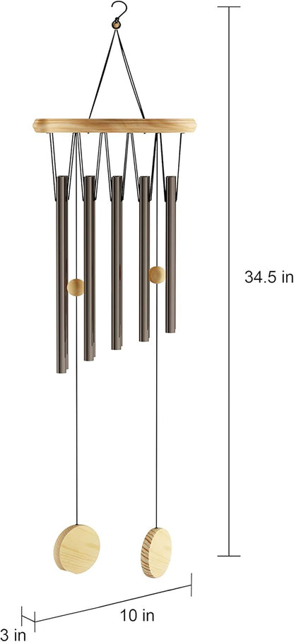 Pure Garden Metal and Wood Wind Chimes - 34.5-Inch Tuned Metal Chimes - Soothing Tones for Garden, Patio, Porch, or Outdoor Decor (Bronze Finish)