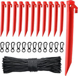 Plastic Inflatable Stakes Set for Halloween Christmas Holiday Inflatables Garden Decorations, Include 12PCS Inflatable Tent Stakes, 12Pcs of Hooks, and 65.5 FT Rope