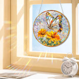 Banax Stained Glass Window Hanging Sunrise Suncatcher, 8 Inch Round Sunflower Glass Sun Catcher for Window Wall Art for Home, Patio, Porch, Outdoor Garden Décor Gift