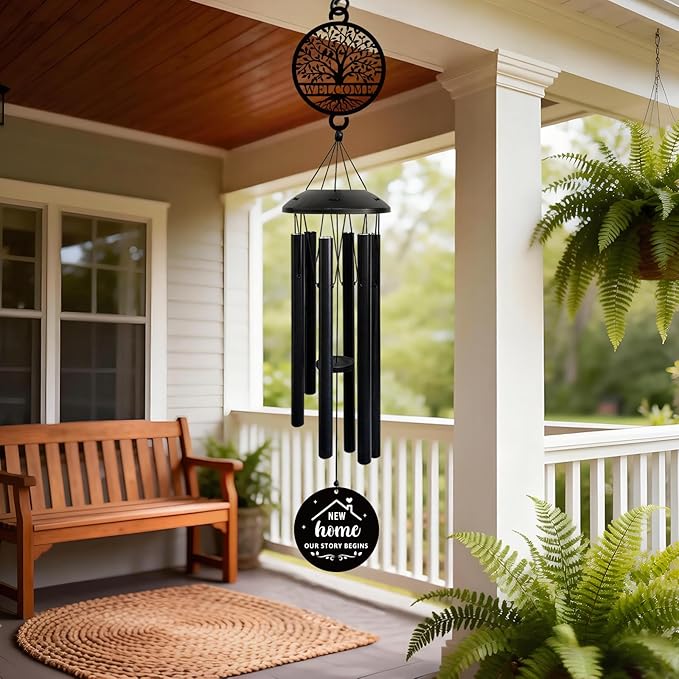 House Warming Gifts New Home, 37" Black Wind Chimes Housewarming Gifts, New Home Gift Ideas for Women Men Homeowners Couples Family Friends,Outdoor Decor for Patio,Garden,Yard
