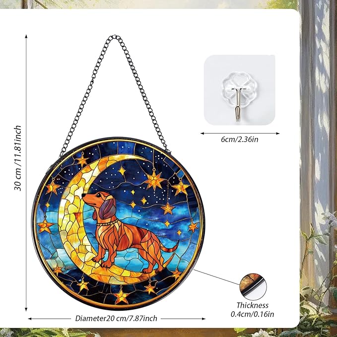 Rngmsi Dachshund Stained Glass Window Hanging Gifts, 7.8″ Weiner Dog Sun Catchers for Indoor Window Decor, Decorative Sun Catchers Home Wall Art Animal Memorial Gift