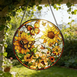 Stained Glass Sun Catcher,Sun FlowersStained Glass Window Hanging Garden Decor,Sun Catchers Indoor Window,Whimsical Decoration for Home Backyard Patio Lawn Porch with 7.9 INCH