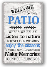 Funny Patio Metal Tin Sign Patio Wall Decor Welcome To Our Patio Signs Outdoor Welcome To Our Porch Backyard Sign Outdoor Decorations Funny Home Patio Gifts Personalized Farmhouse Patio Decor 8x12 In