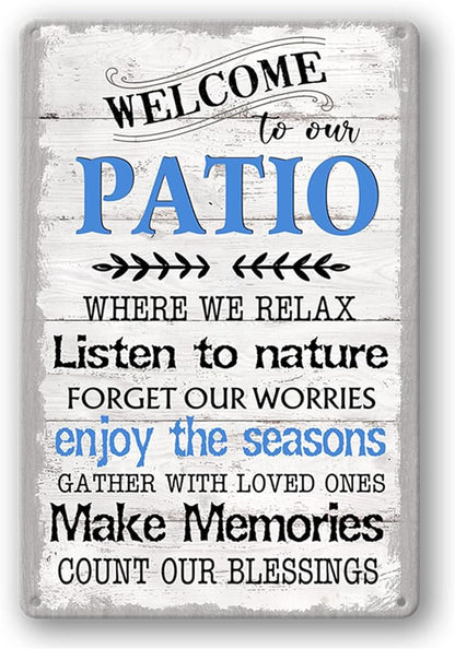Funny Patio Metal Tin Sign Patio Wall Decor Welcome To Our Patio Signs Outdoor Welcome To Our Porch Backyard Sign Outdoor Decorations Funny Home Patio Gifts Personalized Farmhouse Patio Decor 8x12 In