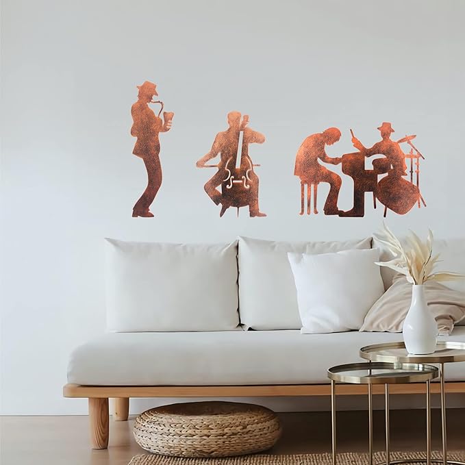 J-Fly Music Art Wall Decor Jazz Decoration Cowboy Metal Wall Art Rustic Indoor and Valentine Home Decor With Saxophone Cello Drum Kit And Piano,Brown