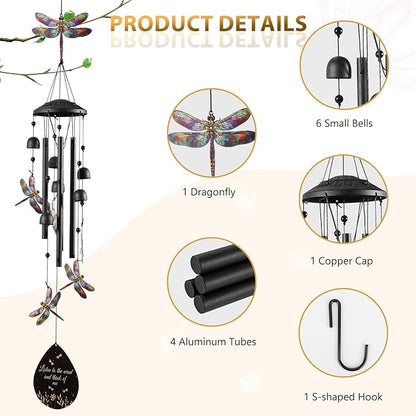 Dragonfly Wind Chime for Outside, Alloy Material Windchimes Outdoors, Fun Black Wind Chimes, for Outdoor, Garden, Yard, Patio Decoration, Gifts for Mom Neighbor Friend Unisex, Valentine's Day Gifts