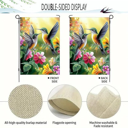 Spring Summer Hummingbird Garden Flag 12x18 Double Sided, Small Burlap Outdoor Flowers Seasonal Garden Flags Spring Summer Decorations for Outside Yard Lawn Porch Decor