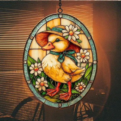 Warm Easter Duck Floral Mosaic Art Acrylic Suncatcher Stained Glass Effect Window Car Hanging Christmas Ornament Indoor Outdoor Decor Garden Sun Catcher Panel for Easter Lover for Women Mom Grandma