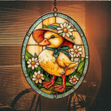Warm Easter Duck Floral Mosaic Art Acrylic Suncatcher Stained Glass Effect Window Car Hanging Christmas Ornament Indoor Outdoor Decor Garden Sun Catcher Panel for Easter Lover for Women Mom Grandma