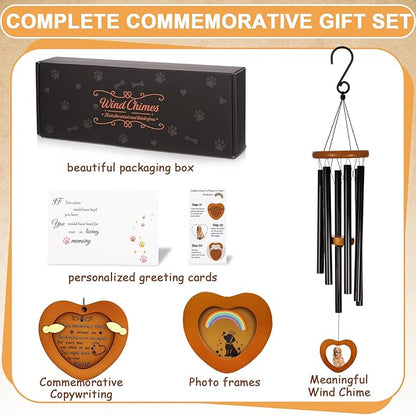 Pet Memorial Wind Chimes Outdoor for Loss of Dog with Photo Frame Personalized Sympathy Wind Chime Sympathy Bereavement Gift in Memory for Pet Loss