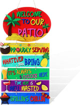 RattanView Large Welcome to Our Patio Sign Outdoor 26 x 13 Inch DIY Wooden Patio Decor Jumbo Backyard Plaque Wall Hanger BBQ Party Tiki Tropical Bar Decor for Home Outdoor Yard Housewarming Gift