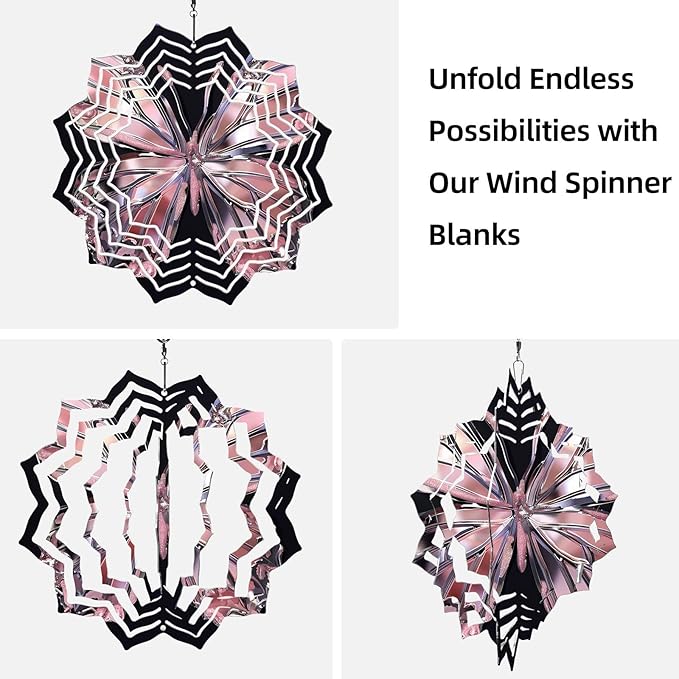8 Inch Sublimation Wind Spinner, 3D Aluminum Metal Wind Spinner with Hook, Indoor Yard Garden Hanging Decoration, Weather Resistant Rotating Spiral Ornament, Shiny Pink Butterfly