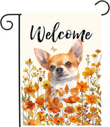 Chihuahua Fall Garden Flag Autumn Dog Yard Sign Orange Floral Thanksgiving Outdoor Banners for Outside 12x18 Double Sided Small Wild Flower Lawn Decorations