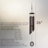 Premium Metal Pet Memorial Wind Chime with Paw Print, Black, for Dog Cat Remembrance, Garden Outdoor Sympathy Bereavement Gift (26inch)