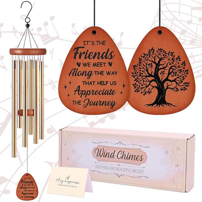 Friendship Gifts Wind Chimes - Windchimes for Outside with Greeting Card Metal Hanging Decor Garden Patio Yard Home Porch Decorations Christmas New Year Birthday Gift for Best Friends Bestie