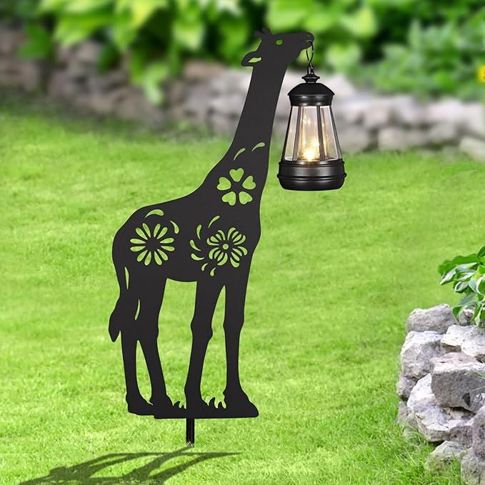 2Pack Solar Outdoor Garden Lights Stakes Solar Metal Flower Giraffe Lawn Deco Statue Patio, Outdoor Decor, Garden Decorations, Lawn Ornaments