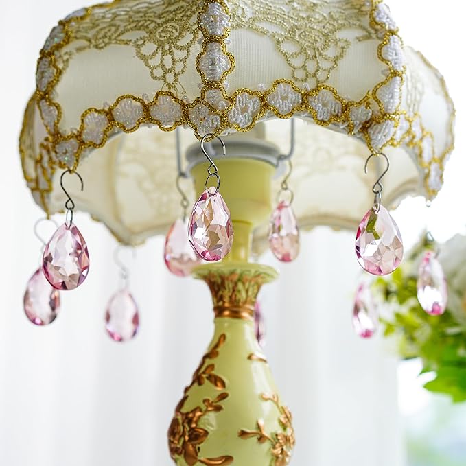 H&D HYALINE & DORA 10pcs Bauhinia Crystal Suncatcher Prisms Chandelier Beads Replacement 38mm Hanging Crystals Ornament Pendant for Window Wedding Party Decor,Pink