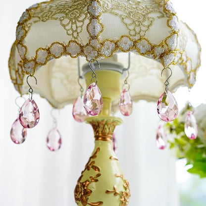 H&D HYALINE & DORA 10pcs Bauhinia Crystal Suncatcher Prisms Chandelier Beads Replacement 38mm Hanging Crystals Ornament Pendant for Window Wedding Party Decor,Pink