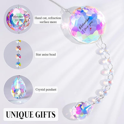 Remember I Love You Crystal Sun Catcher - 22 Inch Hanging Prism Ornament, K9 Crystal Rainbow Decor for Window Garden, Ideal Gifts for Mom Wife Girlfriend on Christmas Birthday Anniversary