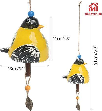 Bird Song Bell Wind Chime, Ceramic Cardinal Fashion Hanging Windchimes for Rustic Music Garden Backyard Church Decoration Porch Outside Outdoor Festival Memorial Gift Witness Friendship (Yellow)
