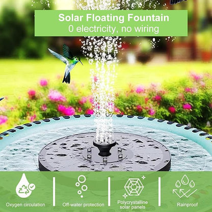Generic Solar Fountain with RGB Lights, 23cm Glass Panel 1500mAh Rechargeable Battery 7 Nozzles 60cm Spray Height with 3 Suction Cups Color Changing LED for Bird Bath Pond Garden (6W Diameter 23CM)