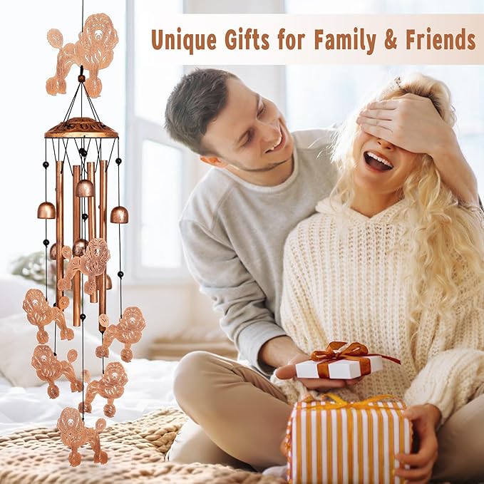 GDNSFIT Poodle Wind Chimes for Outside, Metal Windchimes Outdoors, Poodle Gifts for Women/Men, Memorial/Birthday Gifts, Garden Decor for Outside, Patio or Yard, Durable Chimes for Outdoors