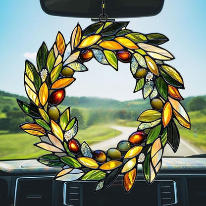 Mistletoe Wreath Acrylic Suncatcher Stained Glass Effect Window Car Hanging Christmas Ornament Indoor Outdoor Decor Garden Sun Catcher Panel for Christmas Lover for Women Mom Grandma