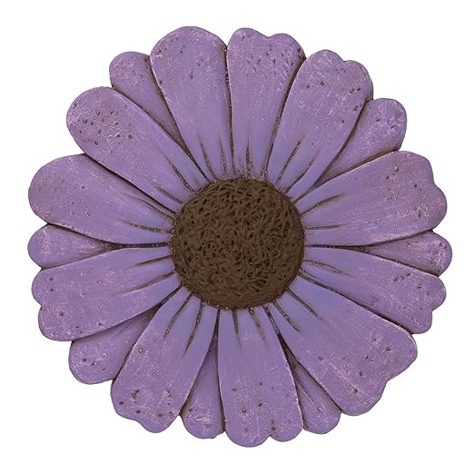 Landoraloria Cement Flower Stepping Stone 10” Daisy Garden Path Stone for Yard & Walkway Handcrafted Non-Slip Outdoor Patio Decor Weather-Resistant Cement Stone (Purple)