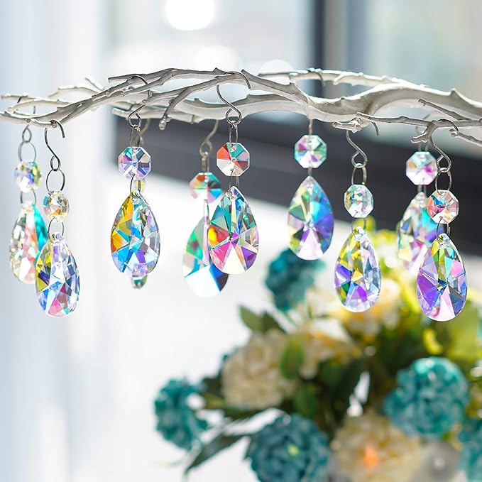 20 Pieces 38mm Crystal Prisms Chandelier Rounded Pear Suncatcher Ornament Pendants Crystal Beads Hanging Glass Crystals Chandelier Prisms for Wedding Party Tree Garlands Decoration DIY Jewelry