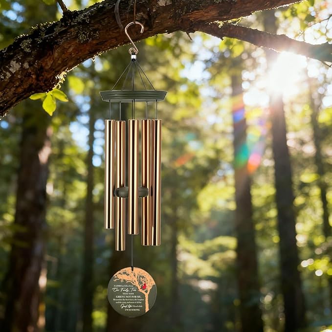 Personalized Sympathy Wind Chimes 36inch, Custom Memory Words for Loss of Loved, Cardinal Commemorative Sympathy Gifts, Decorative Wind Chime Outdoor (Produced in USA)