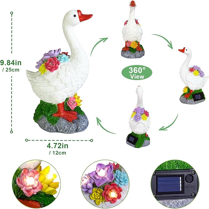 ZFNN Garden Goose Statue with Solar Succulent Lights, Outdoor Porch Goose Decor, Waterproof Figurine Lights for Yard Lawn Patio Balcony, Unique Gifts for Mom, Garden Lovers, Grandma