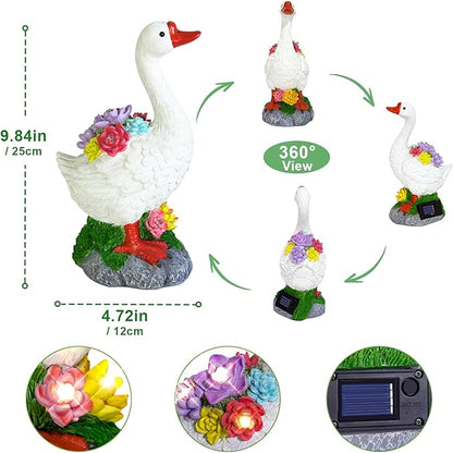 ZFNN Garden Goose Statue with Solar Succulent Lights, Outdoor Porch Goose Decor, Waterproof Figurine Lights for Yard Lawn Patio Balcony, Unique Gifts for Mom, Garden Lovers, Grandma