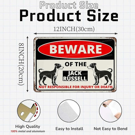 Beware Of The Dog Jack Russell Sign Aluminum Metal Tin Signs Outdoor Yard Sign Warning Sign For Fence Yard Home Kitchen Farm Garden Wall Decor 8x12 Inch