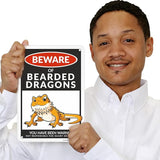 SmartSign Funny Beware Of Bearded Dragons Warning Sign - 10"x7", 40 mil Laminated Rust-free Aluminum - Metal Signs for Wall Decor, Outdoor, Patio, Gifts, Cafe - Dragon Theme, Made in USA