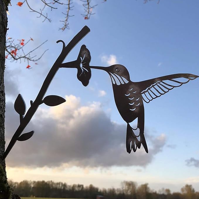 Steel Branch Bird Flowers Art Garden Decoration Outdoor Metal Tree Garden Stakes Shadow Sculpture Home Decor