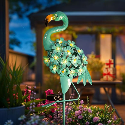 Homeimpro Flamingo Gifts Solar Garden Lights for Mom, Outdoor Yard Decorations Garden Decor for Outside Lawn Ornaments Yard Art Birthday Women Men (Robin Egg Blue, 1Pack)