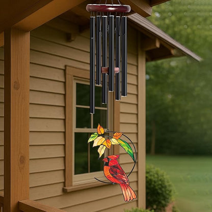 Personalized Metal Wind Chime Garden Sign, 40 Inch Outdoor Colorful Bird & Flower Memorial Decor, Yard Hanging Plaque for Patio Porch Lawn (JSTY373)
