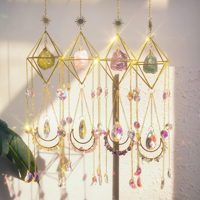 Amethyst Suncatcher Crystal Boho Decor, St Valentine's Day Gift Spiritual, Purple Gemstone Sun Catcher Hanging for Windows, Birthstone Hanging, Raw Stone (Amethsyt)