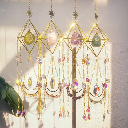 Amethyst Suncatcher Crystal Boho Decor, St Valentine's Day Gift Spiritual, Purple Gemstone Sun Catcher Hanging for Windows, Birthstone Hanging, Raw Stone (Amethsyt)